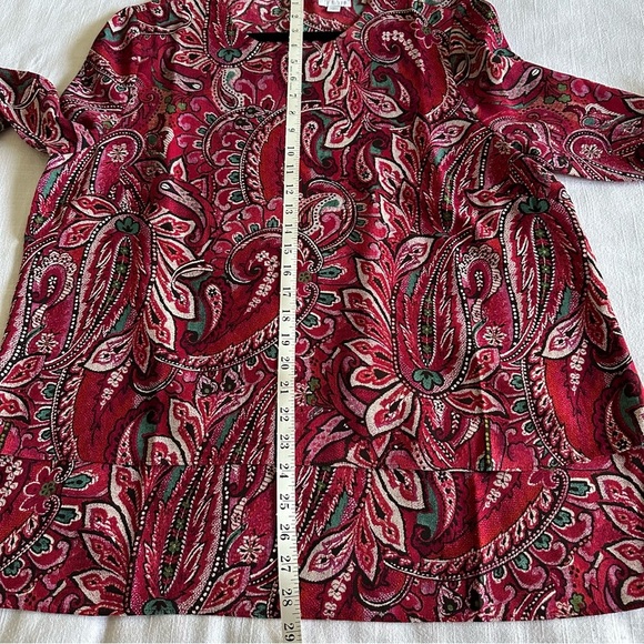 J Jill Blouse Womens L Red Paisley Long Sleeve Button Cuff Boho Floral Office - Picture 4 of 13